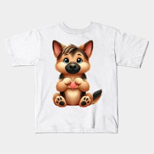 Valentine German Shepherd Dog Giving Heart Hand Sign Kids T-Shirt